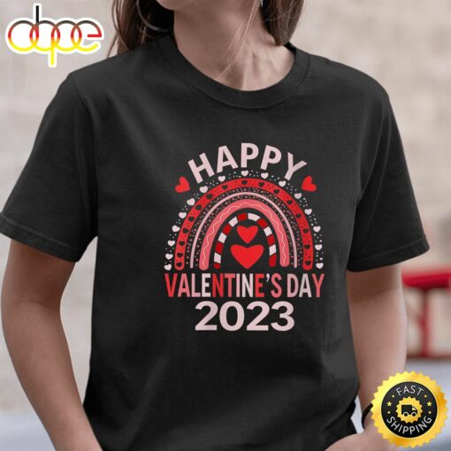 Womens Happy Valentines Day Heart Love Funny Valentine 2023 Rainbow T-Shirt