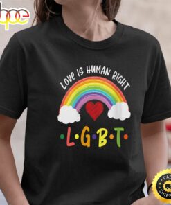 Womens Love Is Human Right LGBT Gay Pride Rainbow Valentine Gifts Valentines Day T-shirt
