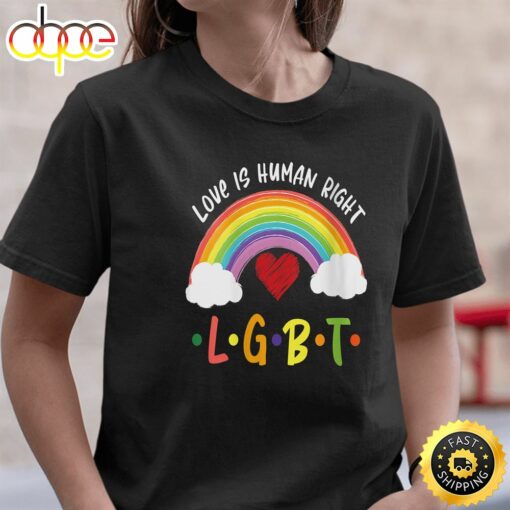 Womens Love Is Human Right LGBT Gay Pride Rainbow Valentine Gifts Valentines Day T-shirt