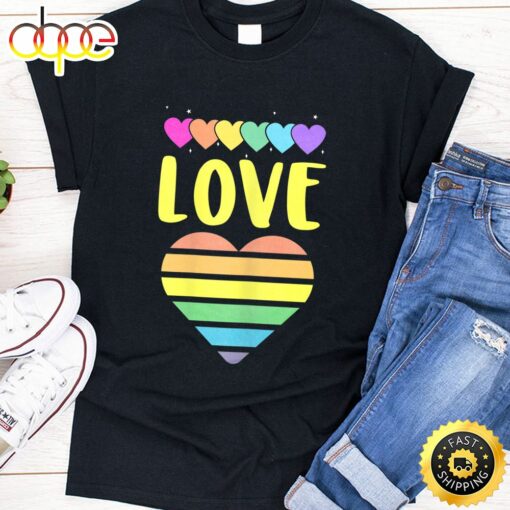 Womens Valentines Shirts For Women LGBT Rainbow Heart Valentines Day T-shirt