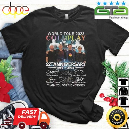 World Tour 2023 Coldplay 27th Anniversary 1996 – 2023 Thank You For The Memories Signatures Shirt