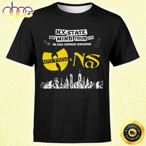 Wu-tang Clan &amp Nas New York State Of Mind Tour 2023 Unisex Black T-shirt