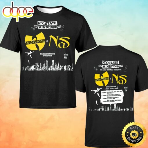 Wutang Clan &amp Nas N.Y State Of Mind Tour Australia &amp New Zealand 2023 The Saga Continues Worldwide Unisex T-shirt