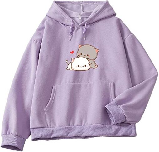 Kawaii Cartoon Cute Cat Graphic Casual Pullover Hoodie