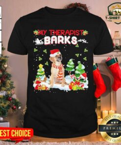 Awesome Puggle Hat Santa My Therapist Barks Happy Merry Christmas Shirt