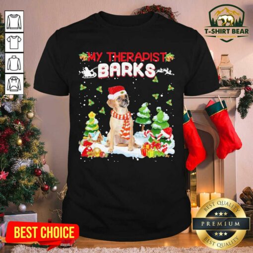 Awesome Puggle Hat Santa My Therapist Barks Happy Merry Christmas Shirt