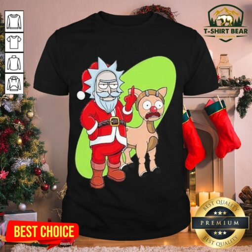 Awesome Rick And Morty Santa Claus And Reindeer Shirt