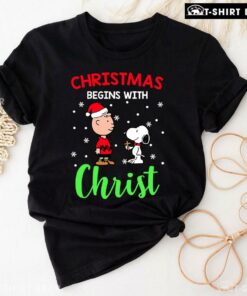 Charlie Brown And Snoopy Christmas Begins With Christ T-Shirt