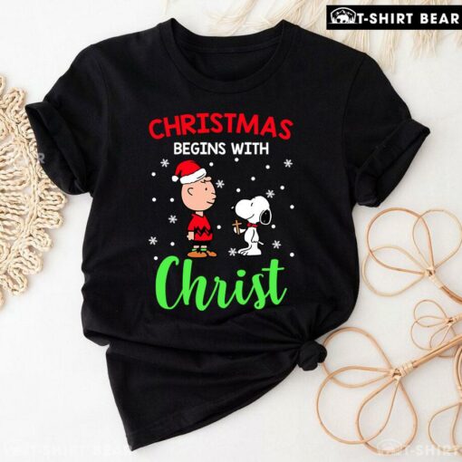 Charlie Brown And Snoopy Christmas Begins With Christ T-Shirt