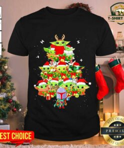 Colorful Baby Yoda And The Mandalorian Merry Christmas Tree Gift Shirt