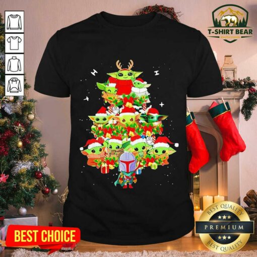 Colorful Baby Yoda And The Mandalorian Merry Christmas Tree Gift Shirt