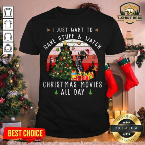 Colorful Dachshund Santa I Just Want To Bake Stuff And Watch Christmas Movies All Day Shirt