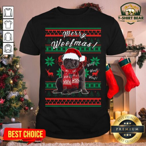 Colorful Pug Santa Merry Woofmas Ugly Christmas Shirt