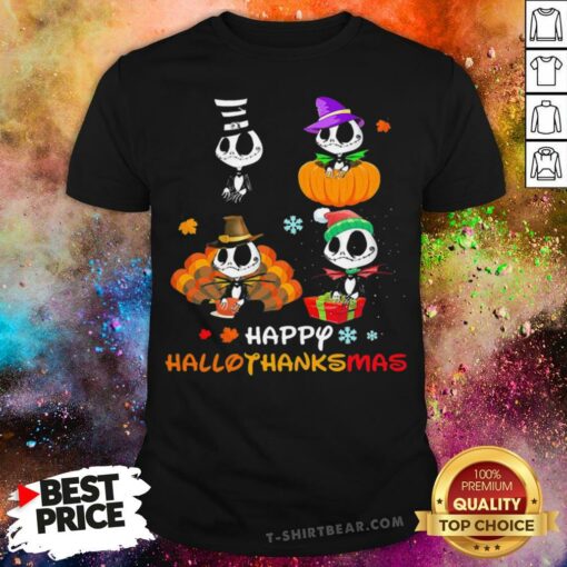 Cute Jack Skellington Happy Hallothanksmas Halloween Christmas Shirt