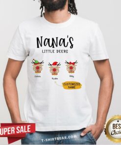 Cute Reindeer Santa Personalized Nana’s Little Deers Customized Name Shirt