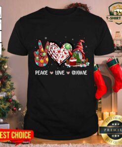 Funny Cute Xmas Red Hat Santa Shirt Peace Love Gnome Christmas Shirt