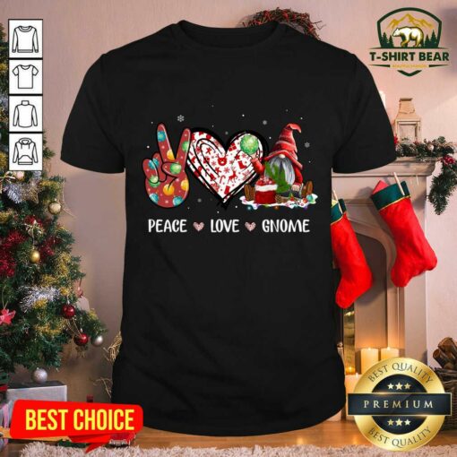 Funny Cute Xmas Red Hat Santa Shirt Peace Love Gnome Christmas Shirt