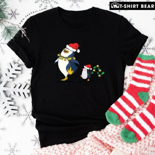 Funny Penguins With Santa Hats for Christmas T-Shirt