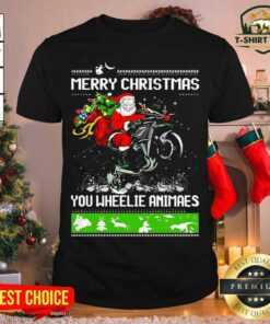 Funny Santa Claus Motorcycle Merry Christmas You Wheelie Animals Shirt