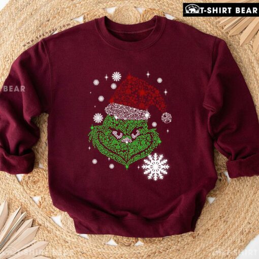 Glitter Grinch With Santa Hat How The Grinch Stole Christmas Snowflake Sweatshirt