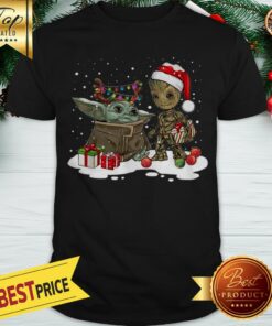 Good Baby Yoda Reindeer And Baby Groot Santa Christmas Shirt