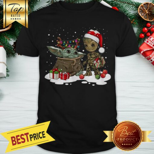 Good Baby Yoda Reindeer And Baby Groot Santa Christmas Shirt