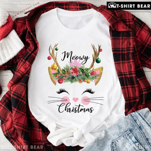 Good Cat Reindeer With Ornament Meowy Christmas T-Shirt