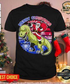 Lovely Merry Christmas Santa Riding T-Rex Christmas Dinosaur Xmas Shirt