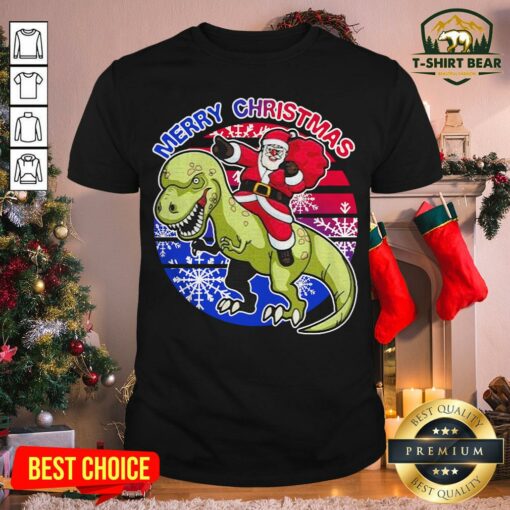 Lovely Merry Christmas Santa Riding T-Rex Christmas Dinosaur Xmas Shirt