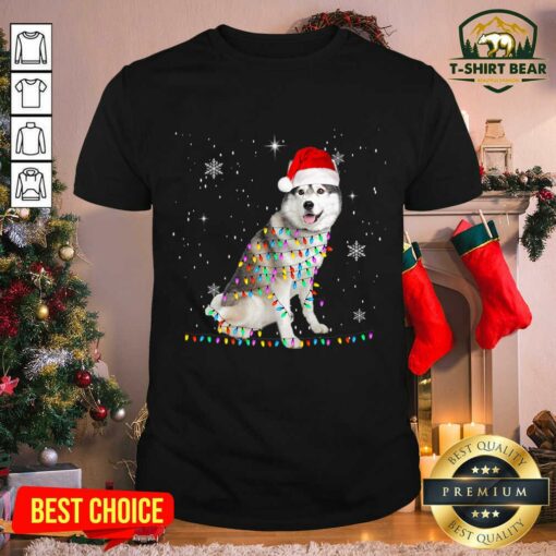 Lovely Siberian Husky Santa Christmas Lights Xmas Shirt