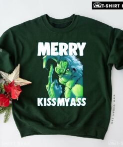 Merry Kiss My Ass Grinch Middle Finger Christmas Sweatshirt