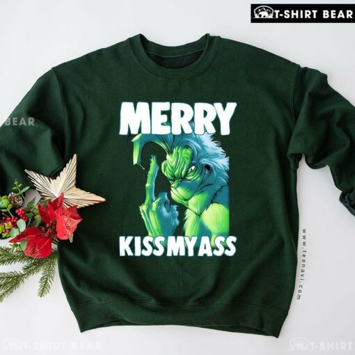 Merry Kiss My Ass Grinch Middle Finger Christmas Sweatshirt