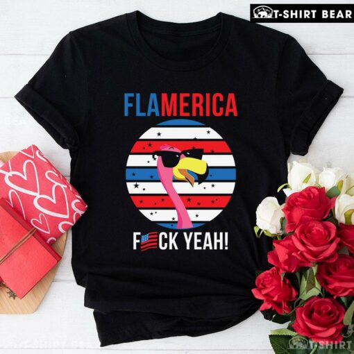 Nice Flamerica Fuck Yeah Vintage American Flag Flamingo T-Shirt