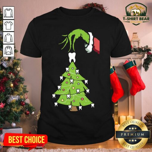 Nice Grinch Hand Holding Tooth Dental Tree Christmas Shirt