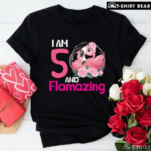 Nice I Am 5 And Flamazing Flamingo 5th Birthday T-Shirt