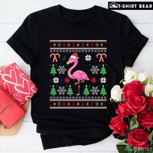 Original Flamingo With Santa Hat Ugly Christmas T-Shirt