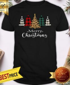 Plaid Leopard Printed Merry Christmas Trees Shirt