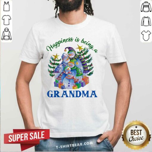 Pretty Happiness Is Being A Grandma Snowman Christmas Tree Xmas Shirt