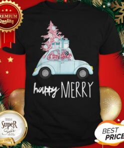 Pretty Happy Merry Vintage Car Christmas Holiday Pink Xmas Tree Shirt