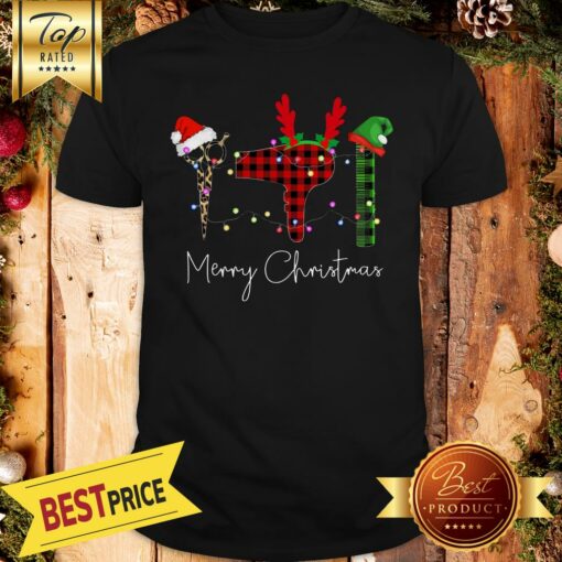 The Scissors Santa & Hairdryer Reindeer & Comb Shorty Light Christmas Shirt