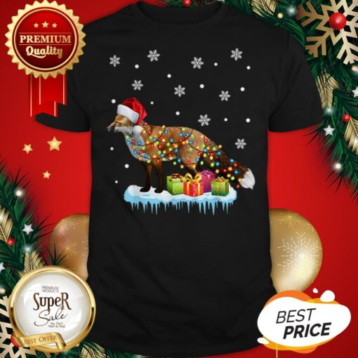 Top X-Mas Fox Christmas Lights Funny Wild Animal Design Gift Shirt