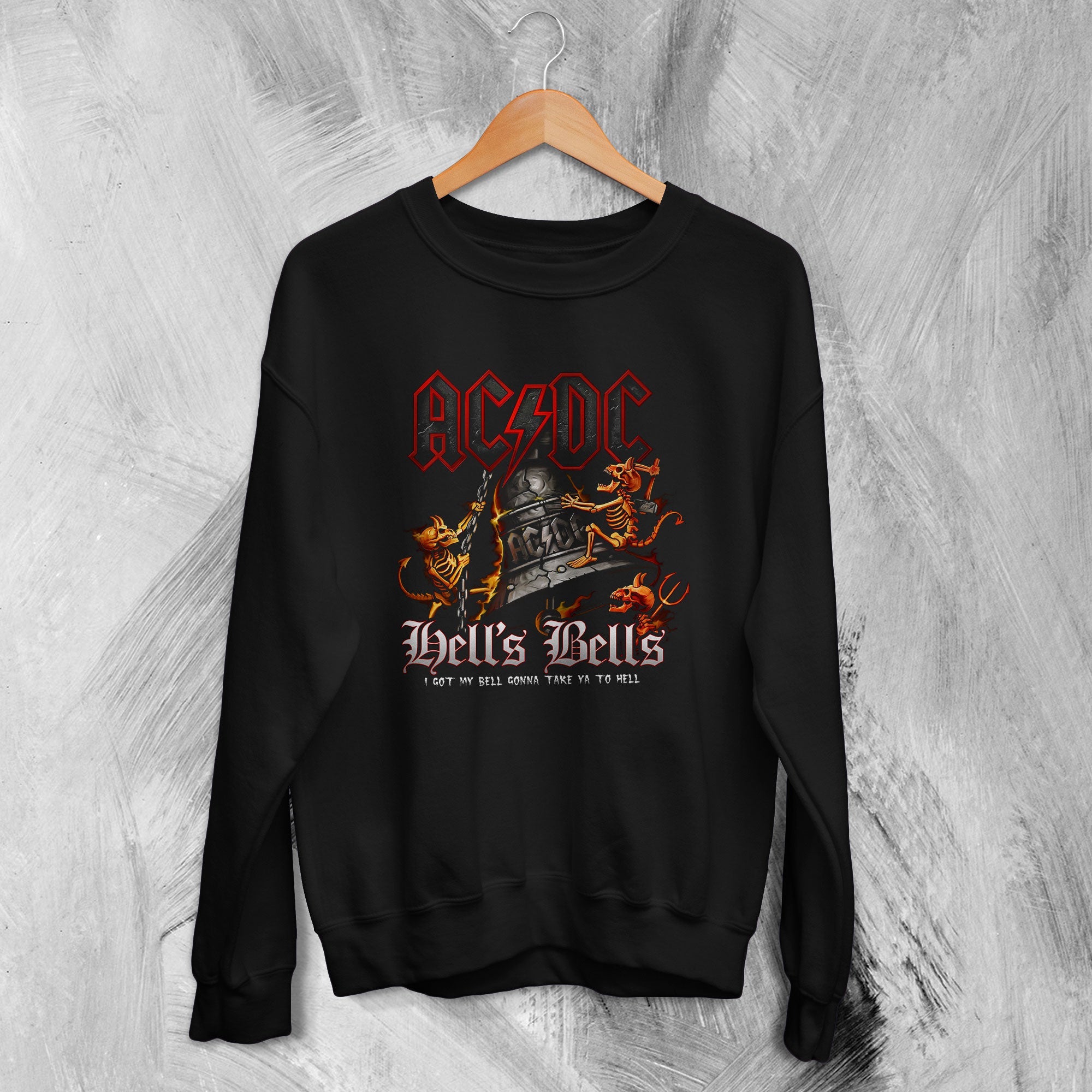 ACDC Sweatshirt Hells Bells Devil Sweater Rock Music Merch ACDC Sweatshirt Hells Bells Devil Sweater Rock Music Merch