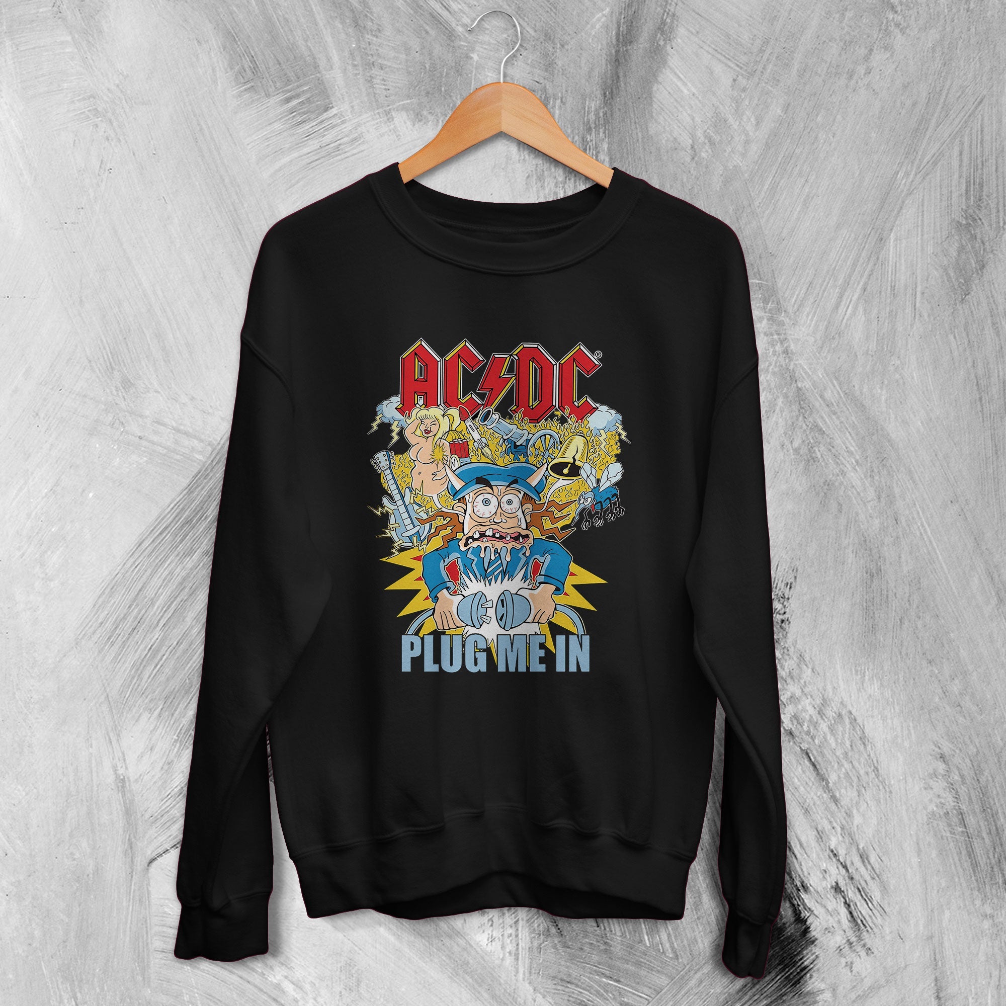 ACDC Sweatshirt Plug Me In ACDC Sweater Heavy Metal Music Merch ACDC Sweatshirt Plug Me In ACDC Sweater Heavy Metal Music Merch