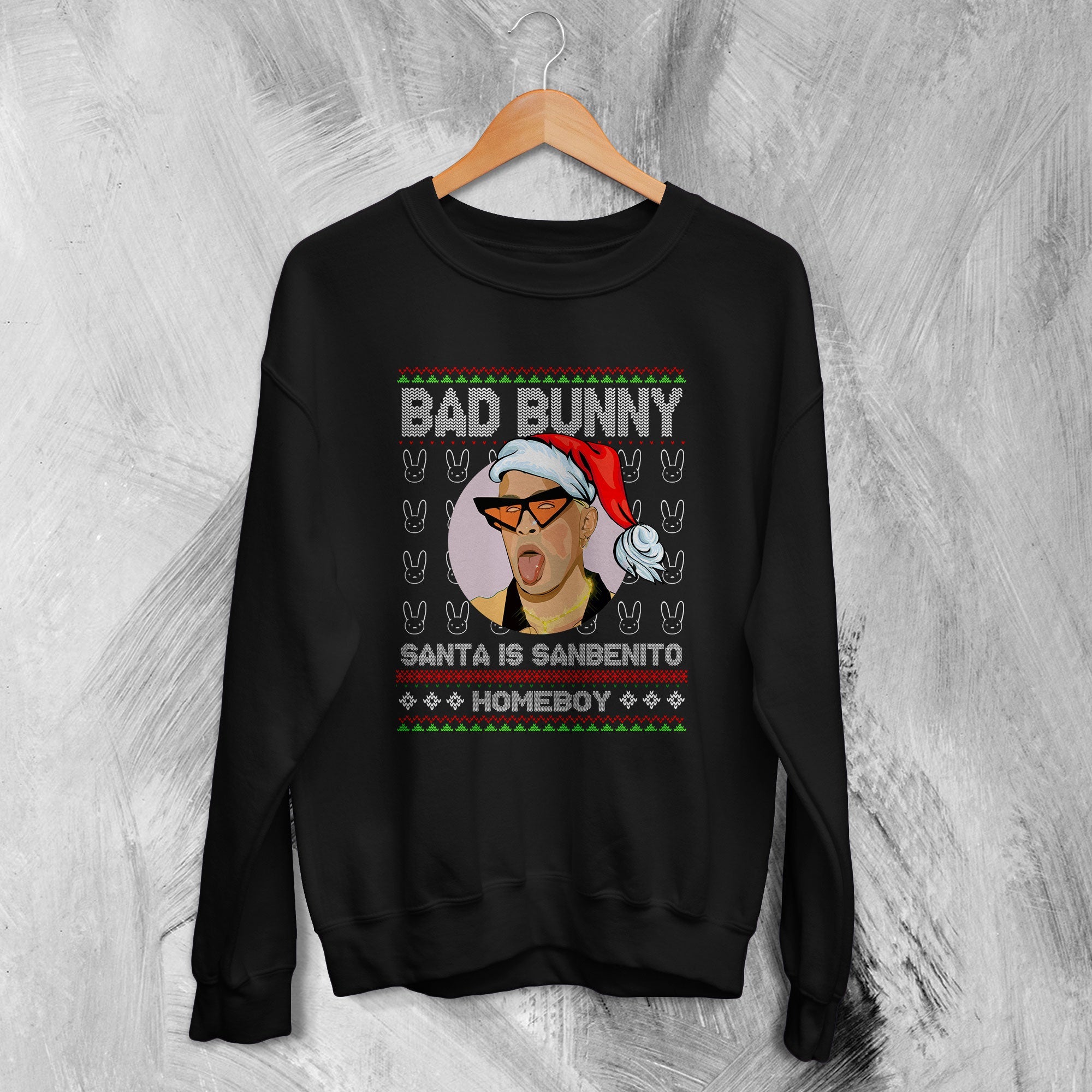 Bad Bunny Ugly Christmas Sweatshirt Sanbenito Homeboy Bad Bunny Sweater Rap Streetwear Bad Bunny Ugly Christmas Sweatshirt Sanbenito Homeboy Bad Bunny Sweater Rap Streetwear